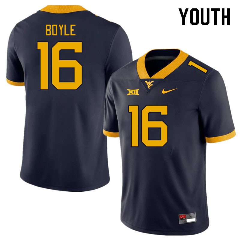 Youth #16 Sean Boyle West Virginia Mountaineers College Football Jerseys Stitched Sale-Navy - Click Image to Close